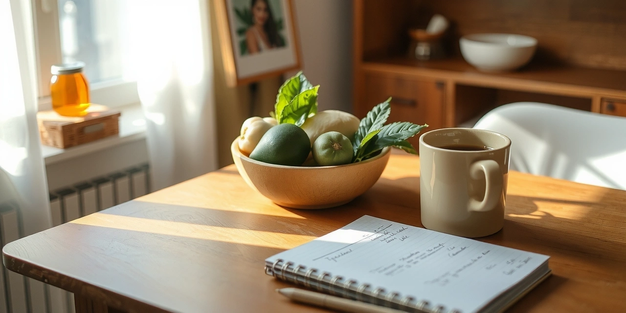 ห้องปรึกษาโภชนาการที่เงียบสงบพร้อมแสงธรรมชาติและวัตถุดิบสดใหม่